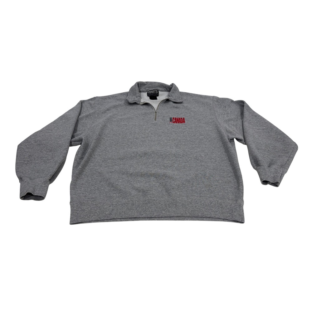 Roots Athletics Canada Mens Medium Gray Quarter Zip Pullover Sweatshirt Fleece